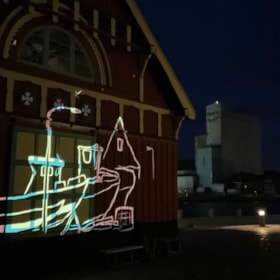 Winter Night - light art at Pakhuset, Rudkøbing Harbour
