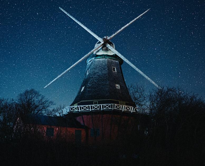 Stjernehimmel ved Lindelse Mølle på Sydlangeland